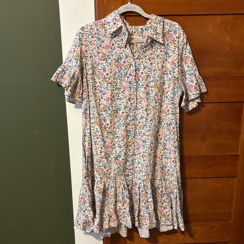Anna Maria Paletti Floral Button-Up Dress with Ruffle Hem